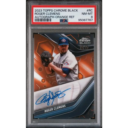 2023 Topps Chrome Black Refractor Orange #CBA-RC Roger Clemens PSA 8 NM-MT Auto 8/25 Toronto Blue Jays Baseball Card