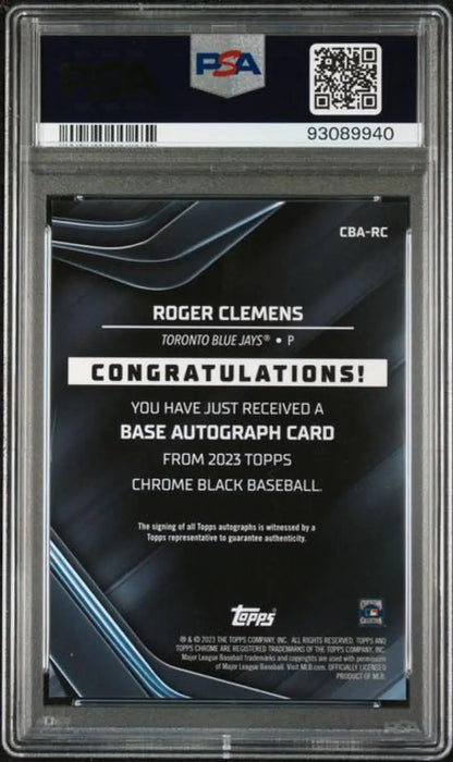 PSA-graded Roger Clemens autograph card from 2023 Topps Chrome Black for Blue Jays fans