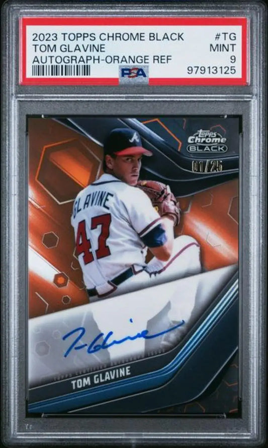 PSA-graded 2023 Topps Chrome Black Tom Glavine autograph baseball card Atlanta Braves