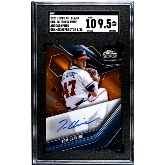 2023 Topps Chrome Black Refractor Orange #CBA-TG Tom Glavine SGC 9.5 MINT+ Auto 8/25 Atlanta Braves Baseball Card
