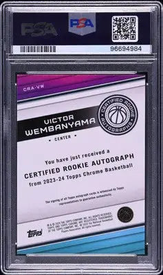 Victor Wembanyama 2023 Topps Chrome Certified Rookie Auto card with purple autograph