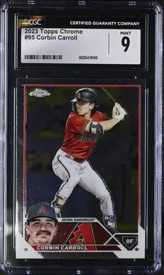 Graded 2023 Topps Chrome Corbin Carroll baseball card displayed in product listing