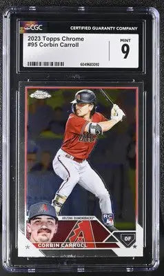Graded 2023 Topps Chrome Corbin Carroll baseball card CGC 9 featuring chrome Corbin Carroll
