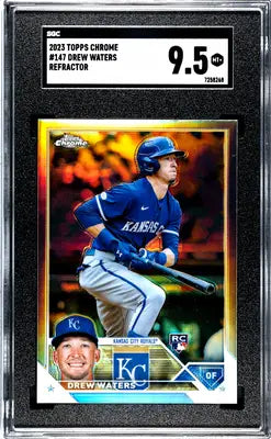 Topps Chrome Drew Waters Refractor baseball card rated 9.5 MT+ in 2023 Topps Chrome collection