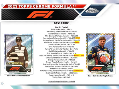 2023 Topps Chrome F1 Formula 1 Racing Hobby Box with red refractor parallel trading card