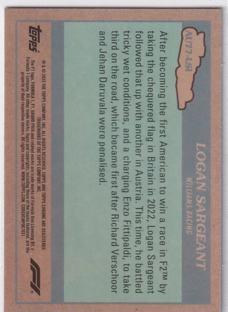 Back side of Topps Chrome Formula Auto baseball card featuring teal background text
