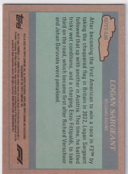 Back side of Topps Chrome Formula Auto baseball card featuring teal background text