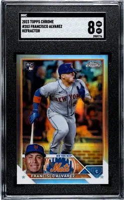 2023 Topps Chrome Francisco Alvarez Refractor baseball card SGC 8 featuring chrome Francisco Alvarez