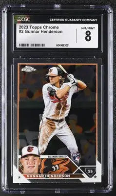 Graded 2023 Topps Chrome Gunnar Henderson baseball card CGC 8