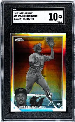 SGC-graded 2023 Topps Chrome Jerar Encarnacion Negative Refractor baseball card with grade 10