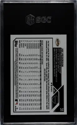 Baseball card of Joc Pederson in SGC holder from 2023 Topps Chrome series