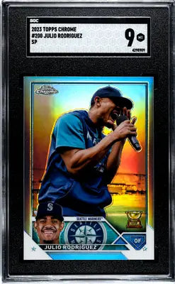 Graded 2023 Topps Chrome Julio Rodriguez #200 SP baseball card SGC 9