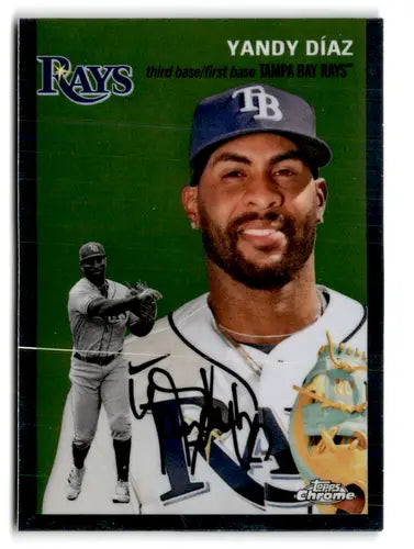 Autographed Yandy Díaz baseball trading card from Topps Chrome Platinum Anniversary series