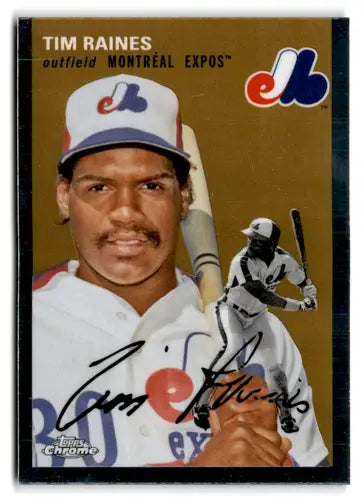 Baseball card featuring Tim Raines Montreal Expos 2023 Topps Chrome Platinum Anniversary