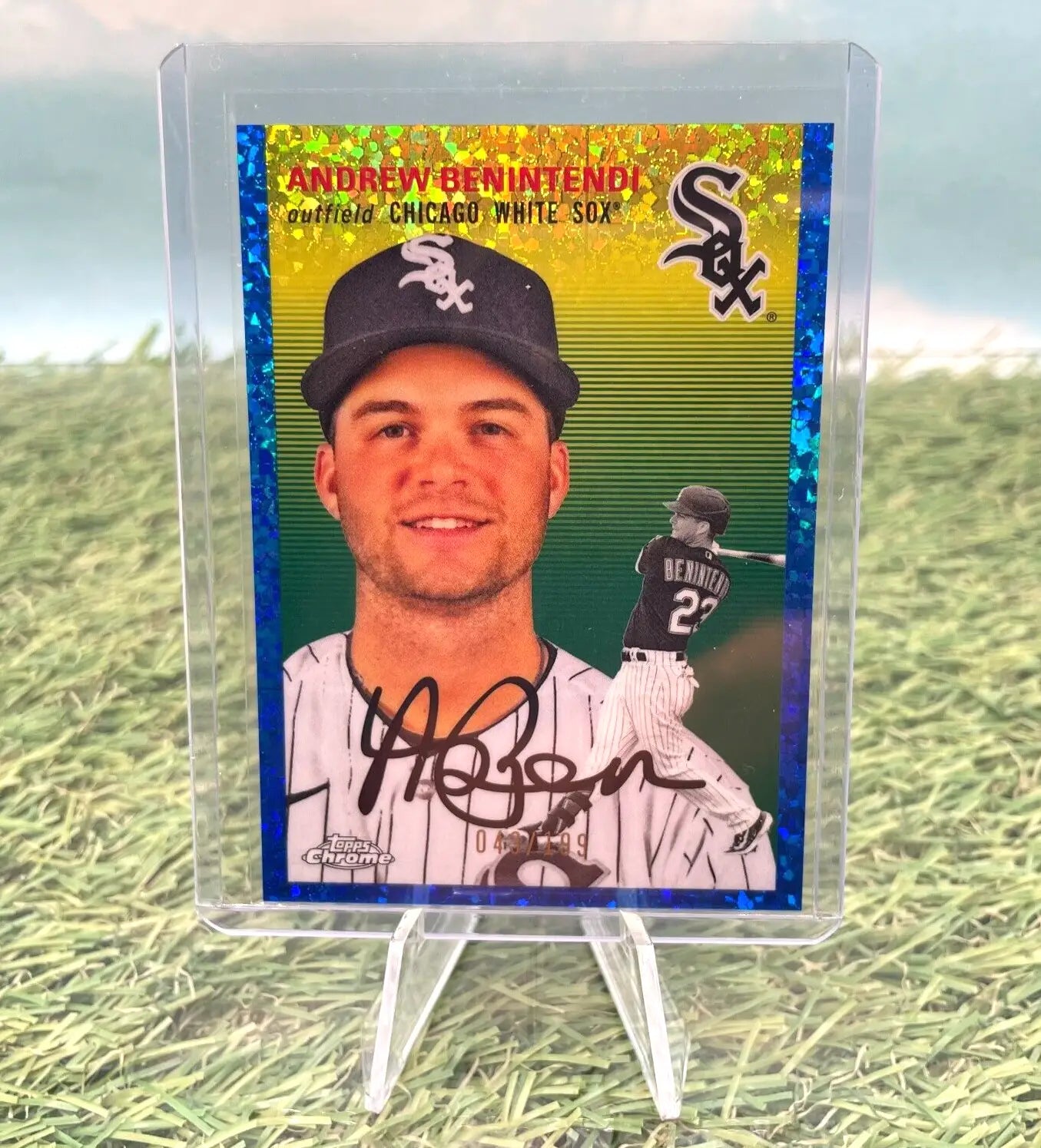 Signed Andrew Benintendi baseball card from 2023 Topps Chrome Platinum with Chicago White Sox