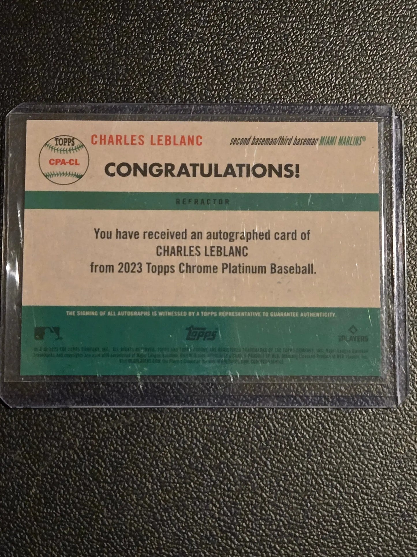 Baseball trading card featuring Charles Leblanc from 2023 Topps Chrome Platinum Anniversary