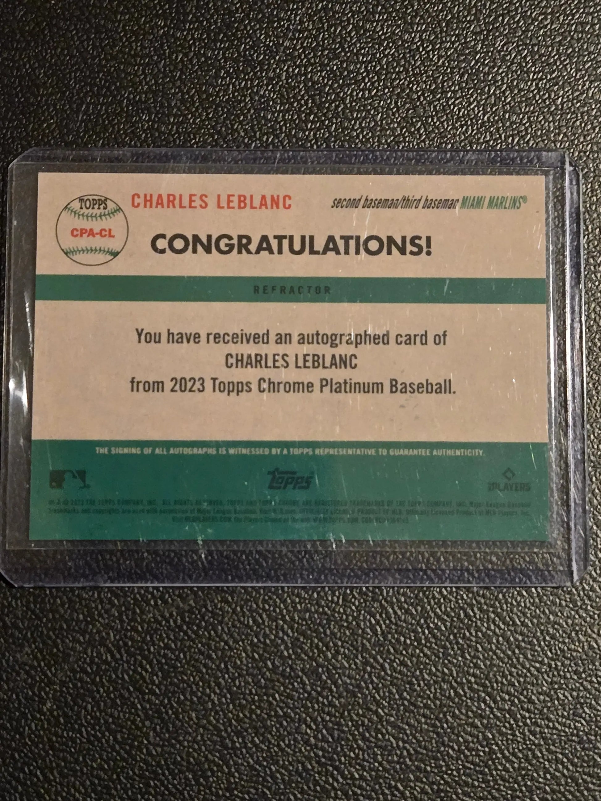 Baseball trading card featuring Charles Leblanc from 2023 Topps Chrome Platinum Anniversary