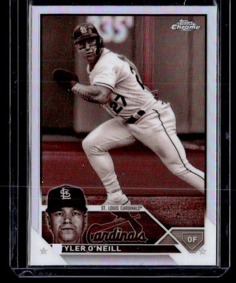 Baseball card featuring Tyler O’Neill, St. Louis Cardinals, Topps Chrome Refractor Negative