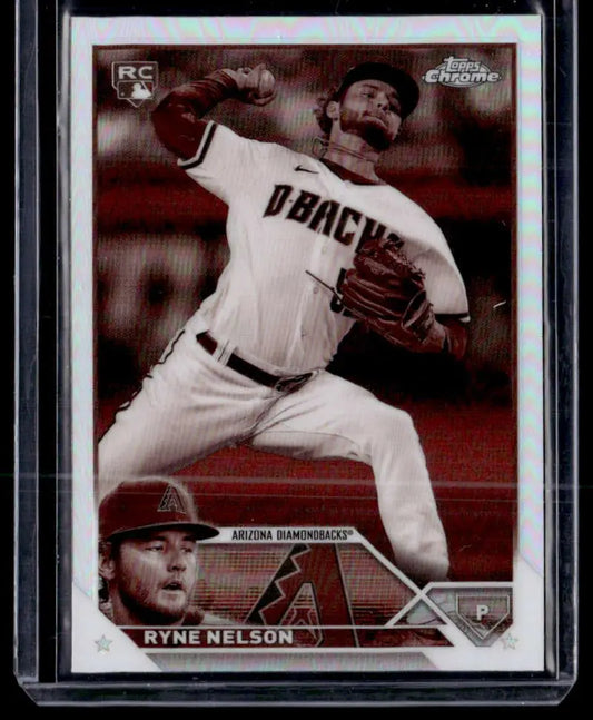 Baseball trading card of Ryne Nelson, pitcher for Arizona Diamondbacks, refractor negative