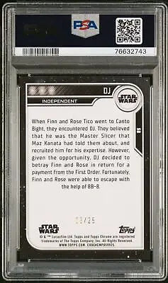 Graded Topps Chrome Star Wars DJ trading card PSA 9 limited to 25 pieces