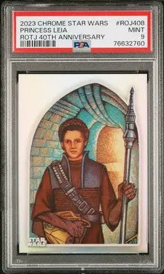 Mint 9 graded 2023 Chrome Star Wars Princess Leia ROTJ 40th Anniversary card