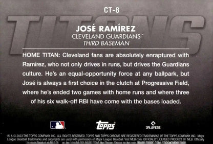 Jose Ramirez Cleveland Guardians baseball card highlighting his achievements and stats