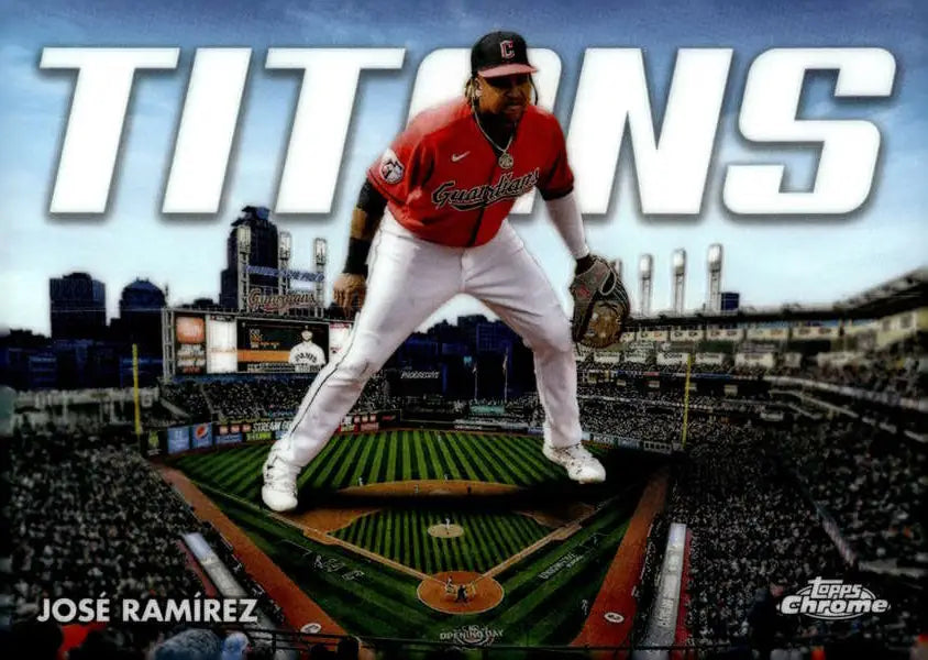 Jose Ramirez in Cleveland Guardians uniform in batting stance on baseball card