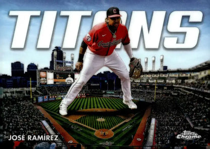 Jose Ramirez in Cleveland Guardians uniform in batting stance on baseball card