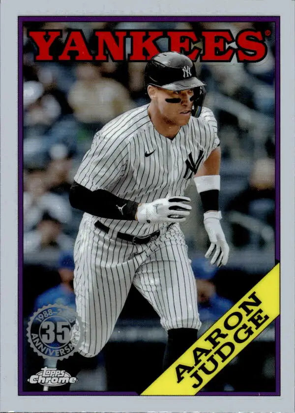 Baseball card of Aaron Judge in Yankees pinstriped uniform from Topps Chrome Update