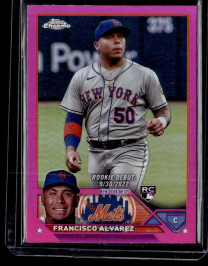 Pink-bordered 2022 Topps Chrome Refractor Pink card of Francisco Alvarez, New York Mets player