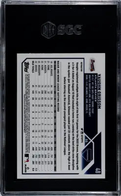 Baseball trading card in black SGC slab showcasing 2023 Topps Chrome Vaughn Grissom refractor