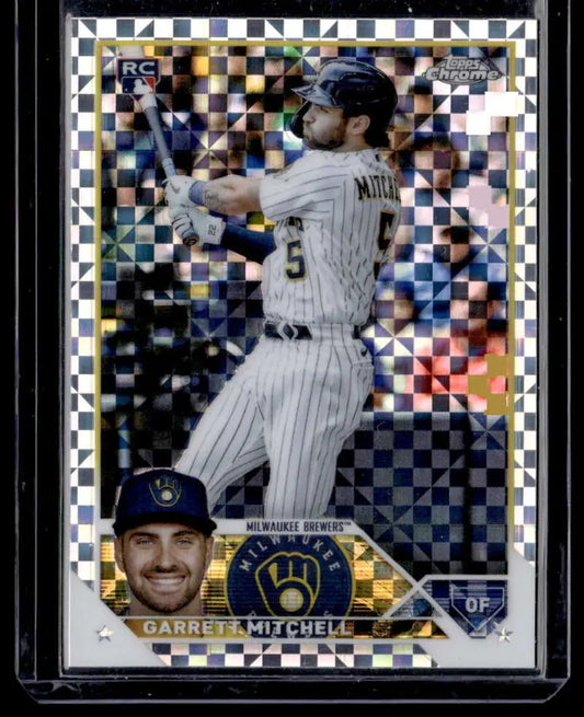 Garrett Mitchell Milwaukee Brewers Baseball Card with holographic pattern in pinstripes