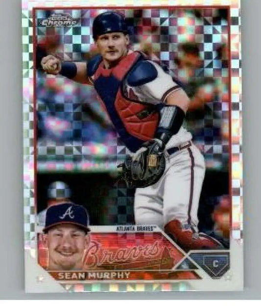 Sean Murphy Atlanta Braves baseball card in navy and red uniform, 2023 Topps Chrome X-Fractor