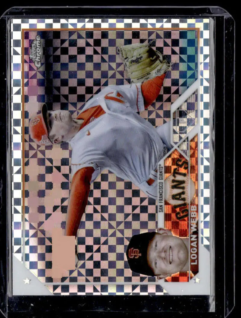 2023 Topps Chrome X-Fractor Logan Webb Baseball Card with holographic pattern San Francisco Giants