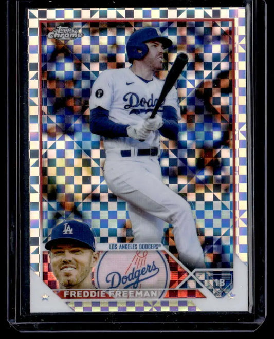 Baseball trading card of Freddie Freeman, Los Angeles Dodgers player in a white uniform