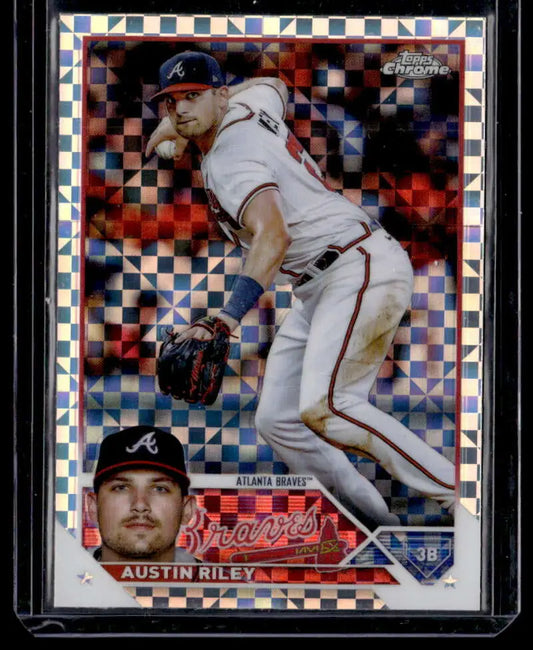 Austin Riley Topps Chrome X-Fractor baseball card featuring Atlanta Braves player in uniform
