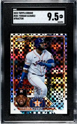 Graded 2023 Topps Chrome Yordan Alvarez Xfractor baseball card in SGC 9.5
