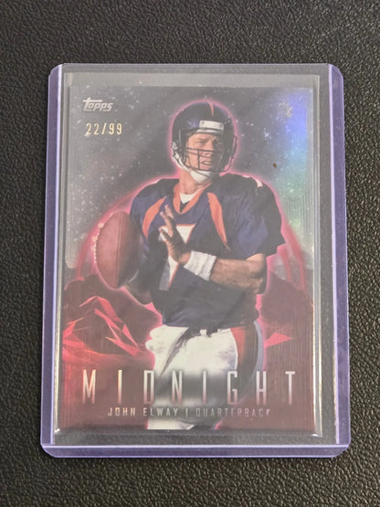Football trading card featuring John Elway Midnight Twilight numbered 22 of 99