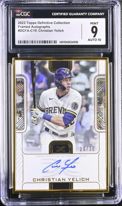 Graded Christian Yelich baseball card, Milwaukee Brewers, autographed, 20/25