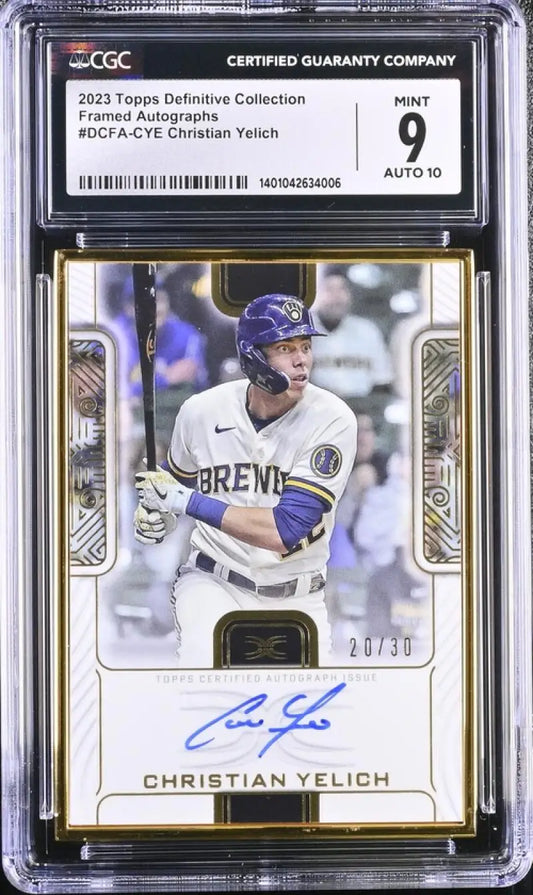 Graded Christian Yelich baseball card, Milwaukee Brewers, autographed, 20/25