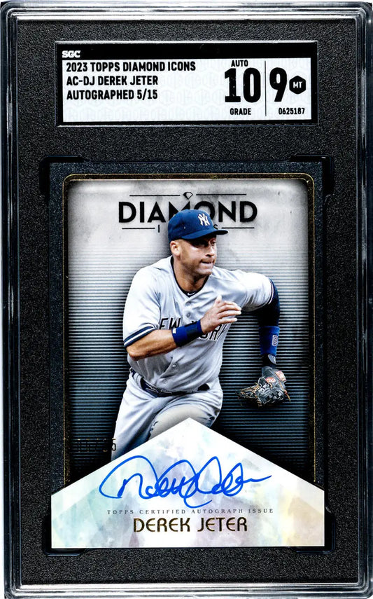 Graded Derek Jeter autographed baseball card from 2023 Topps Diamond Icons collection