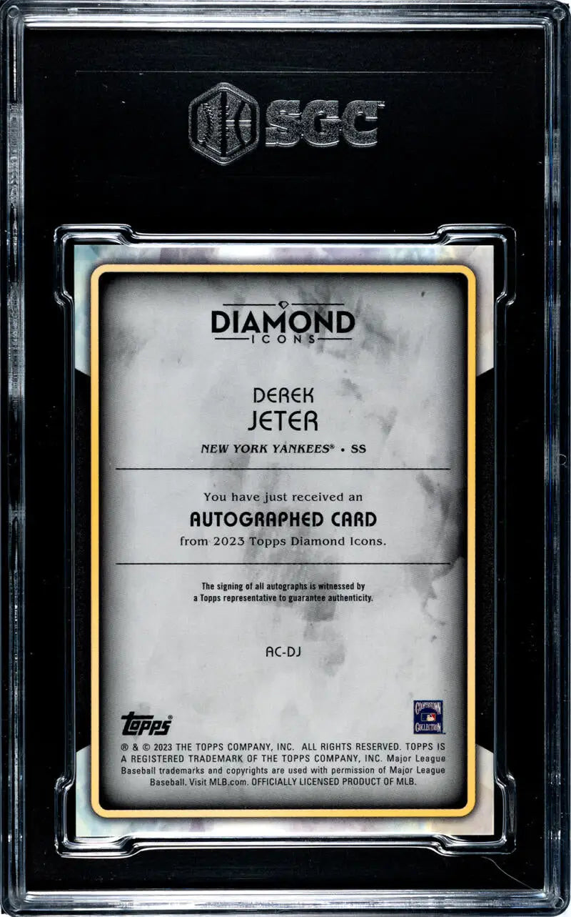 Graded Derek Jeter autographed baseball card from 2023 Topps Diamond Icons series