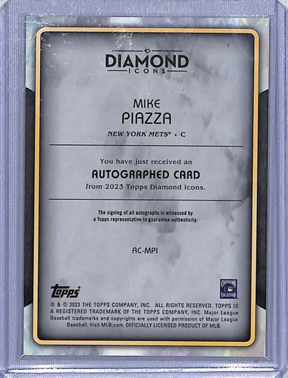 Mike Piazza autographed baseball card from 2023 Topps Diamond Icons set