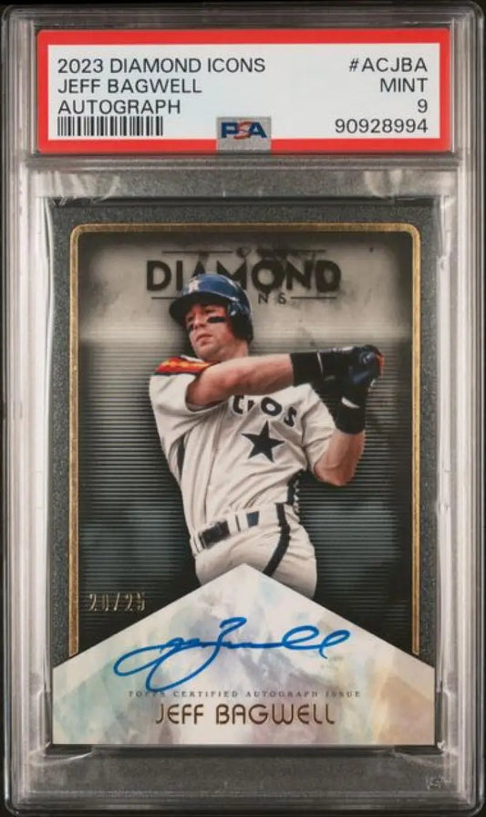 Graded Jeff Bagwell autographed baseball card from 2023 Topps Diamond Icons featuring PSA 9 MINT auto