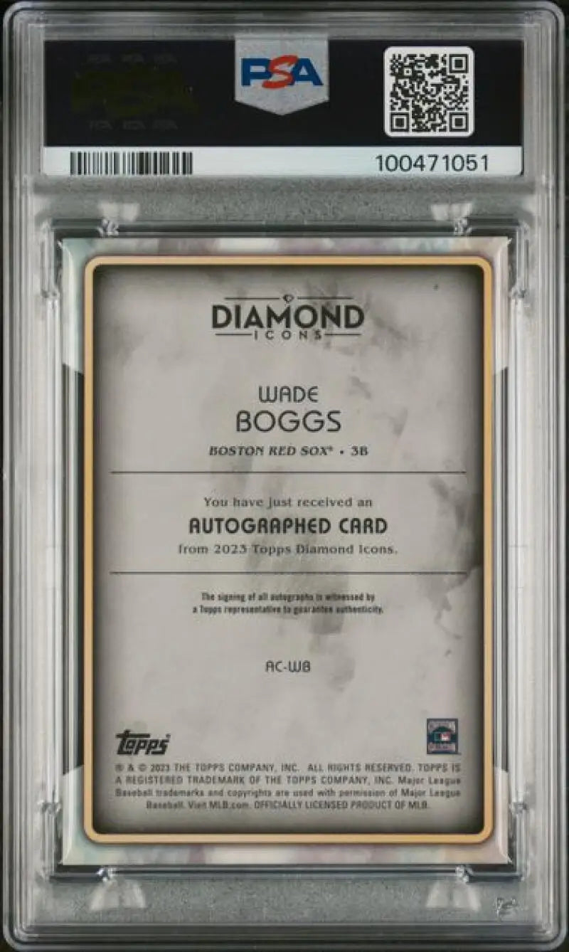 PSA-graded 2023 Topps Diamond Icons Wade Boggs baseball card in protective case