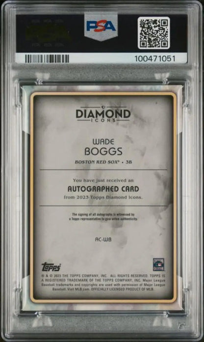 PSA-graded 2023 Topps Diamond Icons Wade Boggs baseball card in protective case