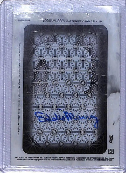 Clear plastic package with geometric pattern and blue markings for Topps Diamond Icons Eddie Murray