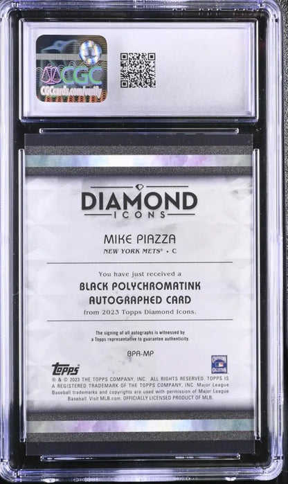 Graded Mike Piazza autographed baseball card with DIAMOND text, New York Mets memorabilia