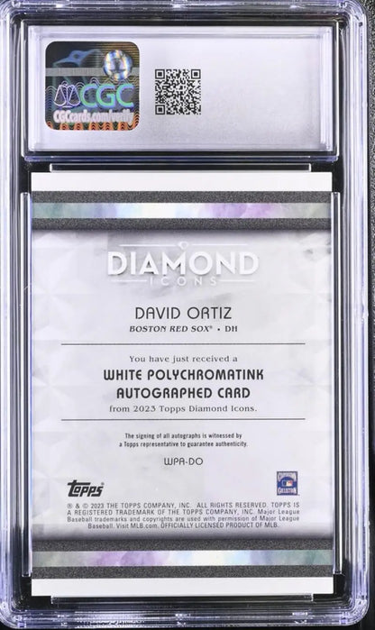 Graded David Ortiz Boston Red Sox baseball card with white polychromatin autograph