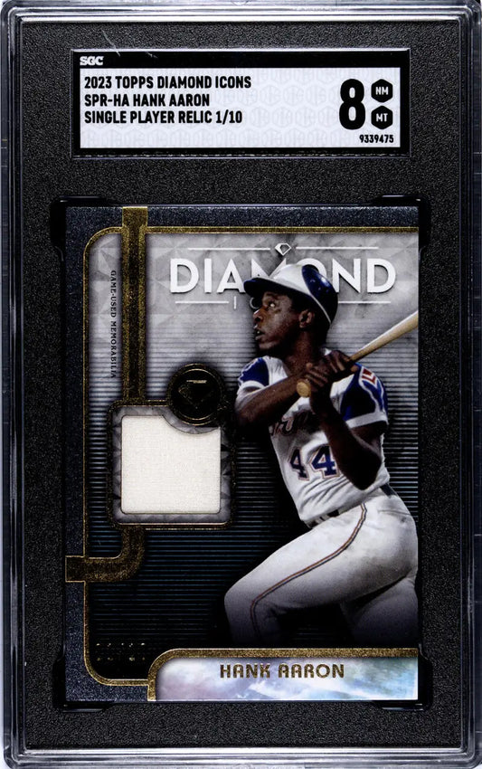 Graded 2023 Topps Diamond Icons Relic Hank Aaron card with jersey patch, SGC 8 NM/MT